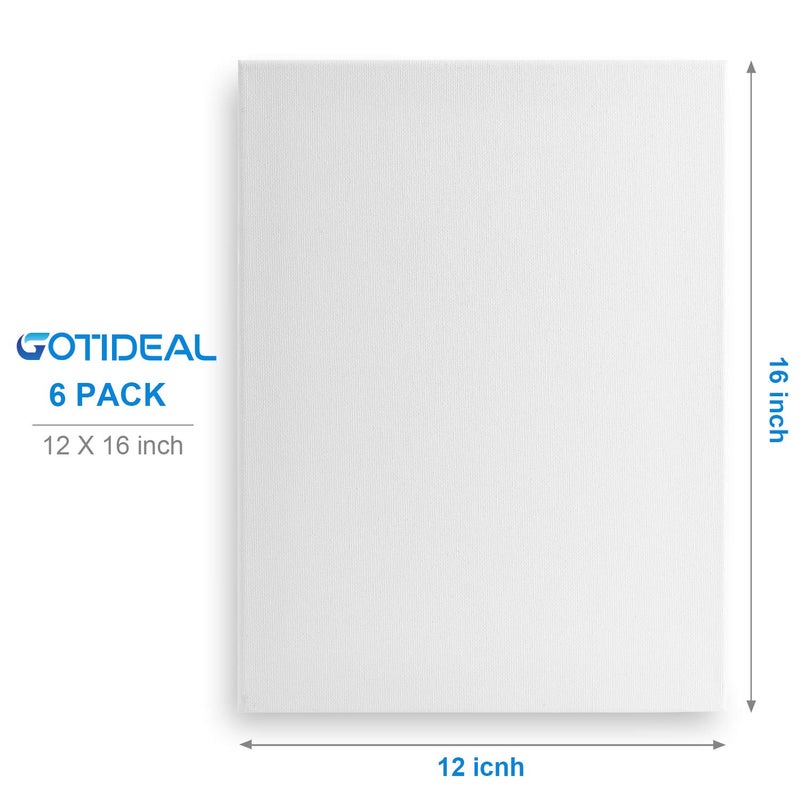 GOTIDEAL Stretched Canvas, 12x16 Inch Set of 6, Primed White - 100% Cotton Artist Canvas Boards for Painting, Acrylic Pouring, Oil Paint Dry & Wet Art Media - Image 2
